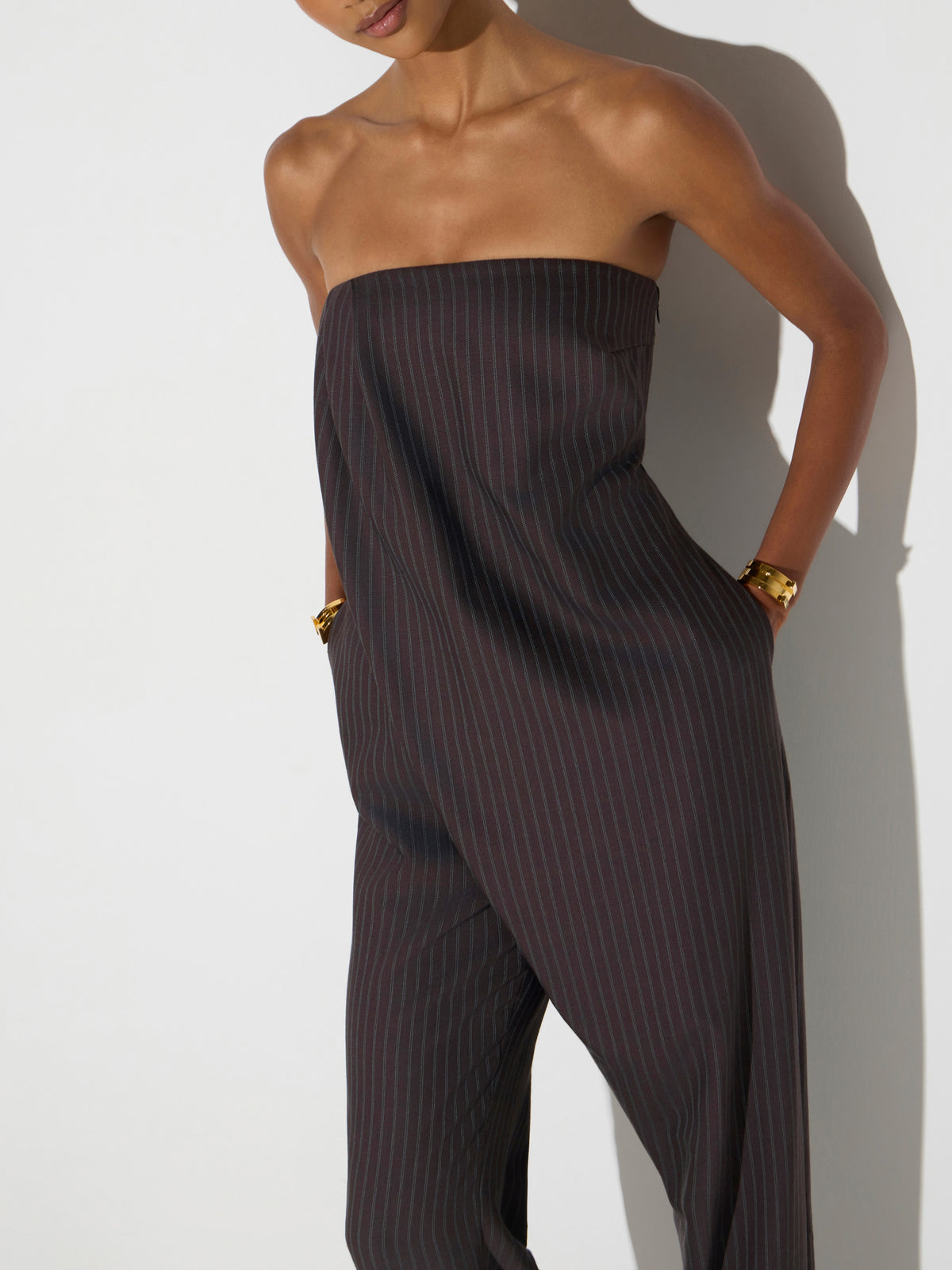 Pinstriped jumpsuit in cool wool fabric