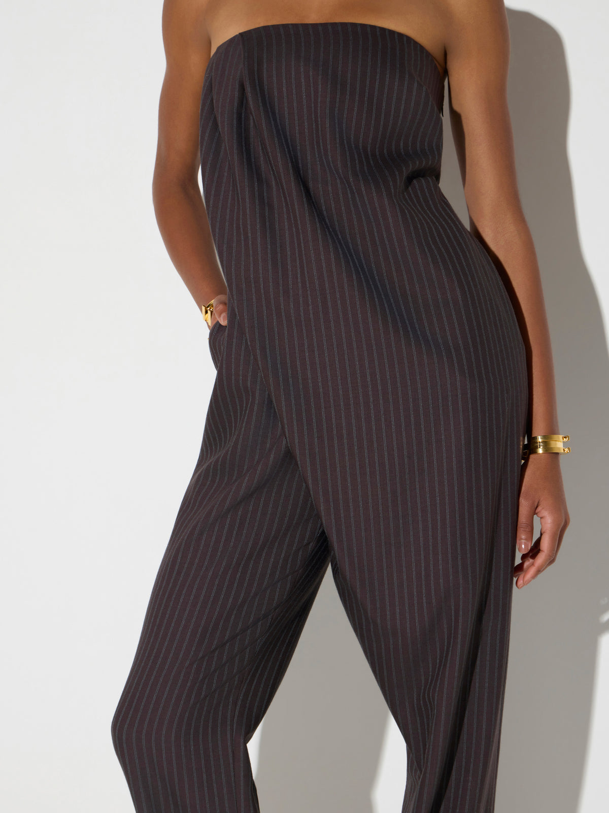 Pinstriped jumpsuit in cool wool fabric