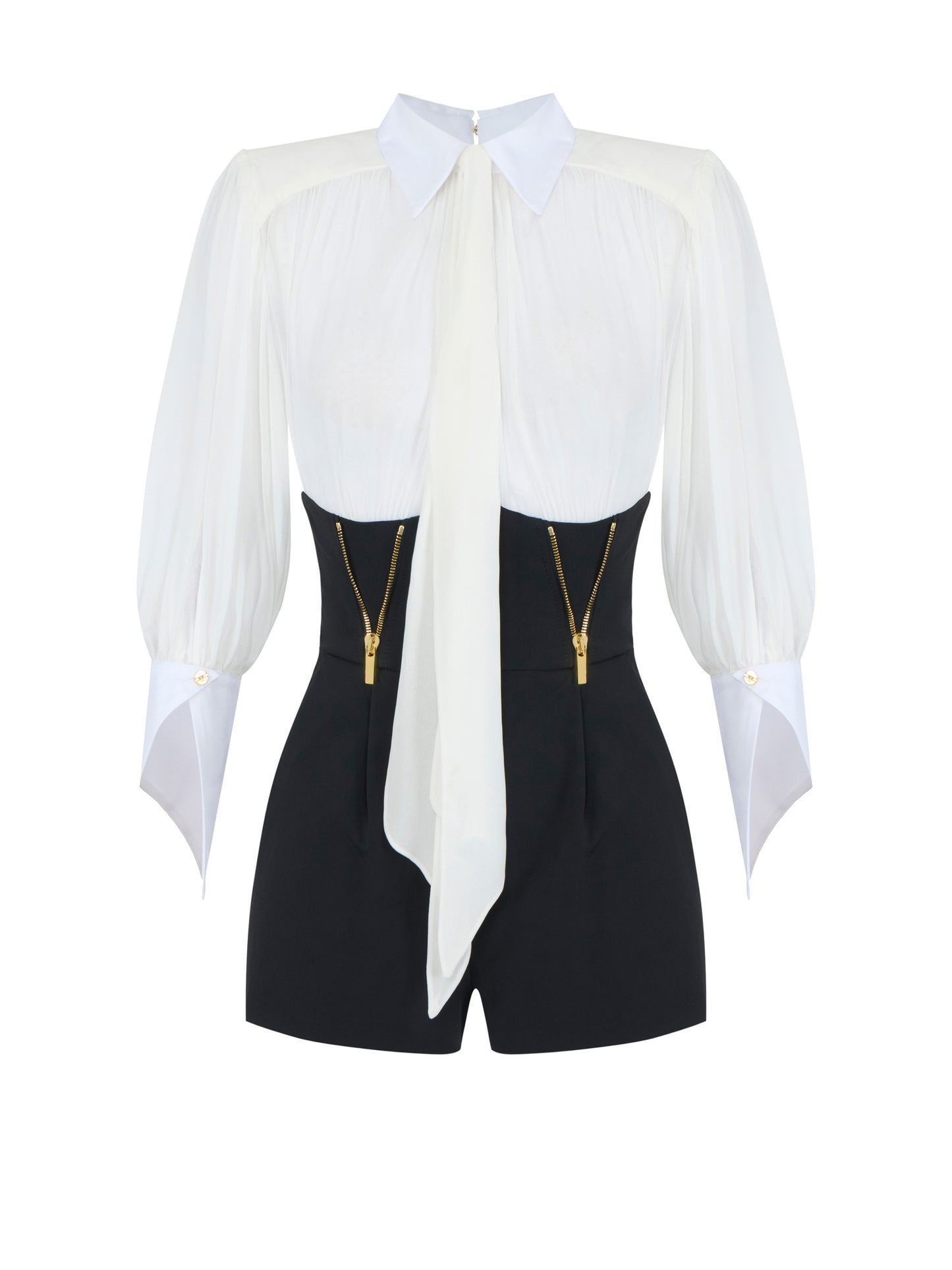 Romper suit in georgette and technical fabric
