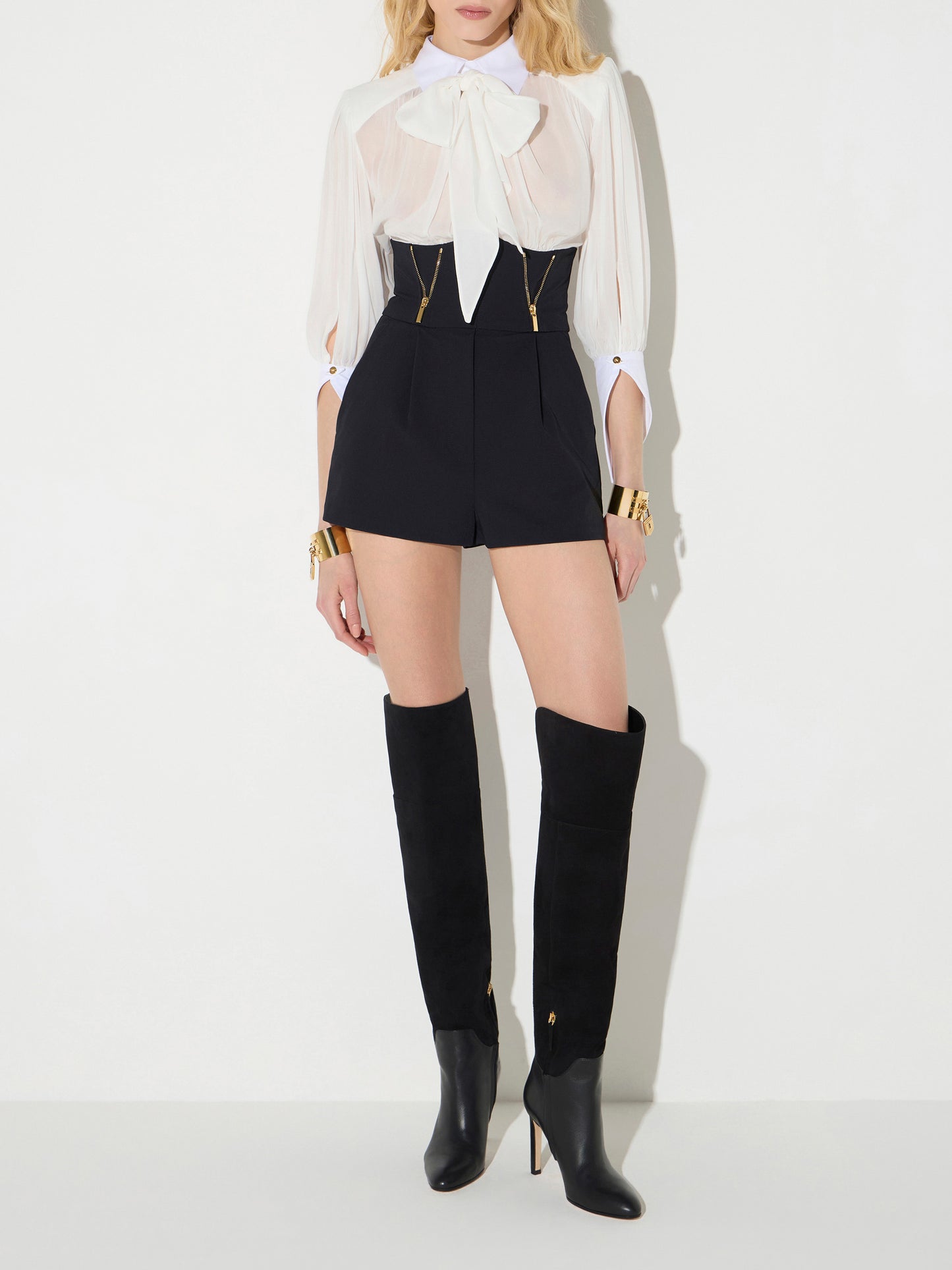 Romper suit in georgette and technical fabric