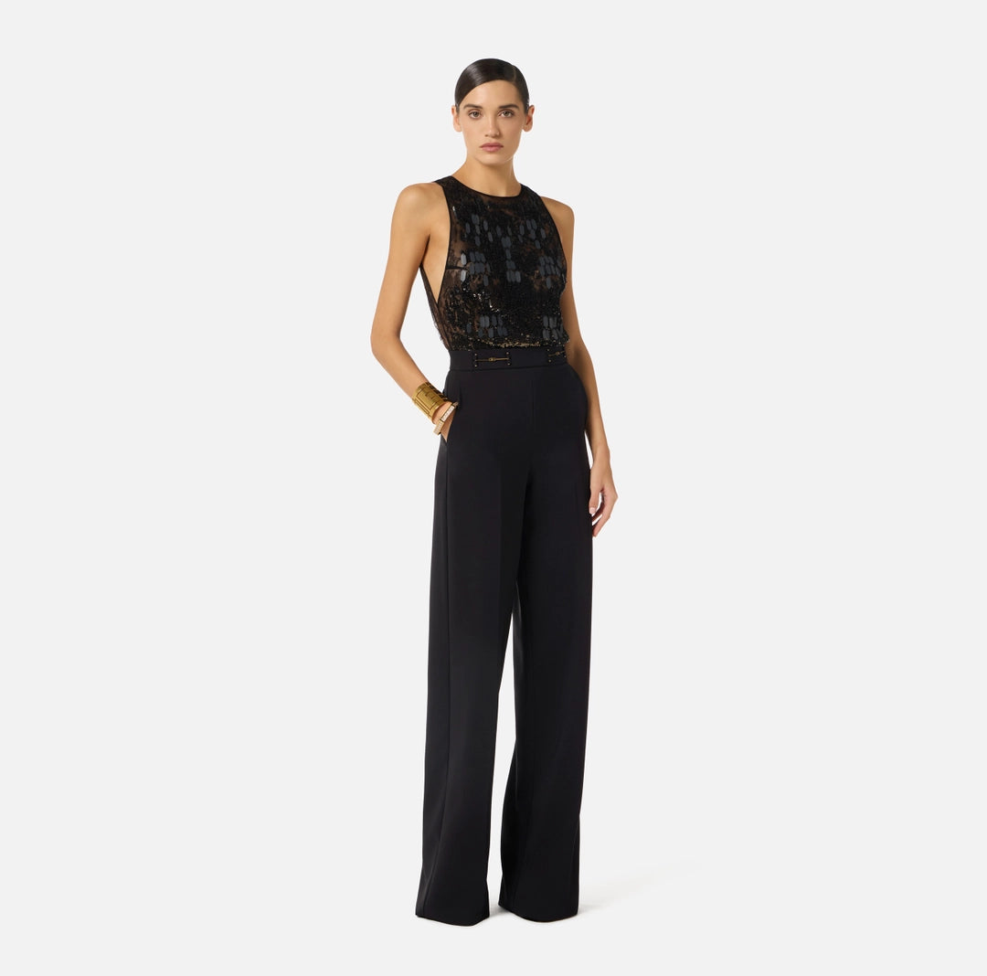 Jumpsuit in crêpe fabric with embroideries