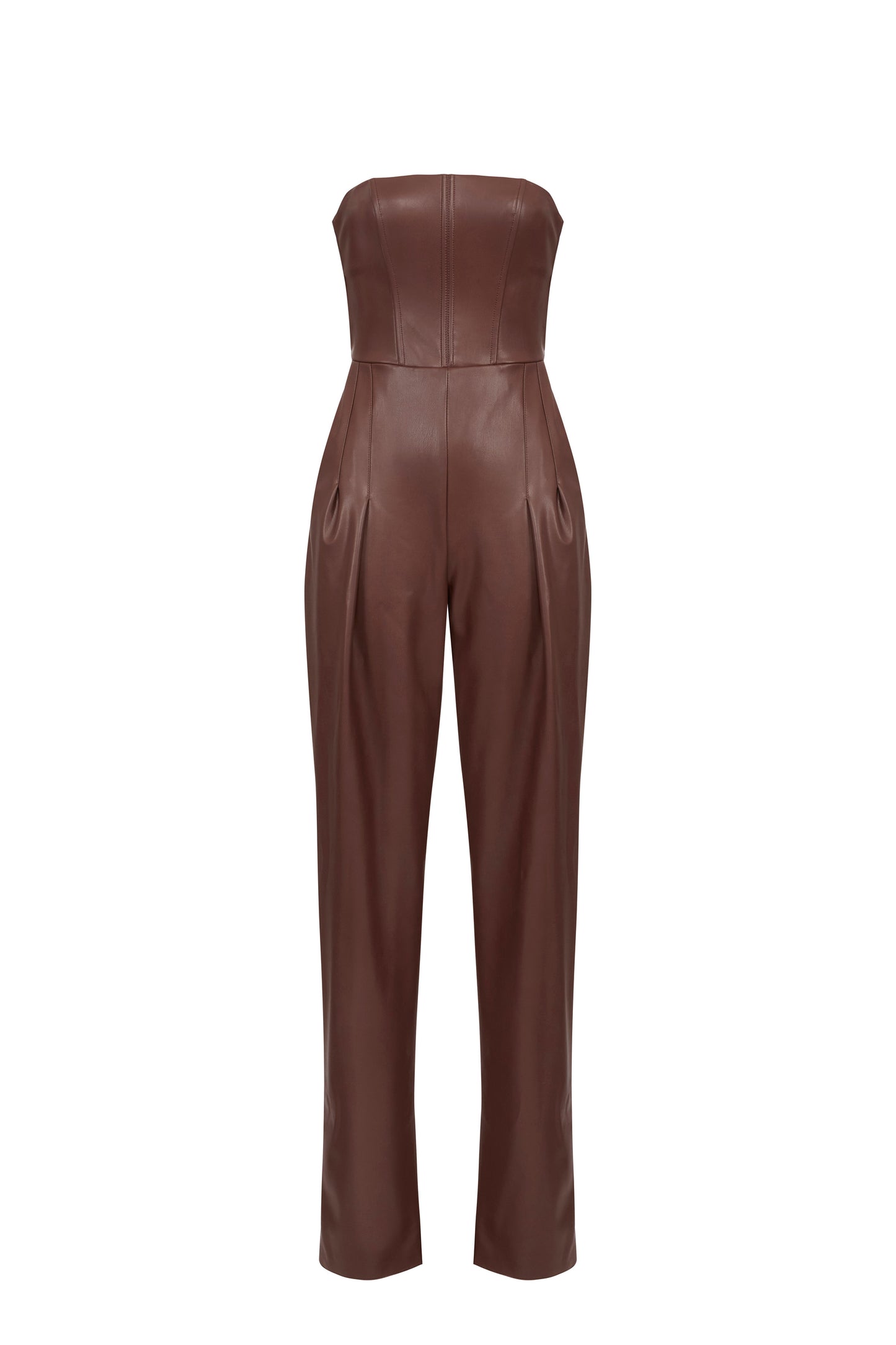 Bustier jumpsuit with nappa leather texture