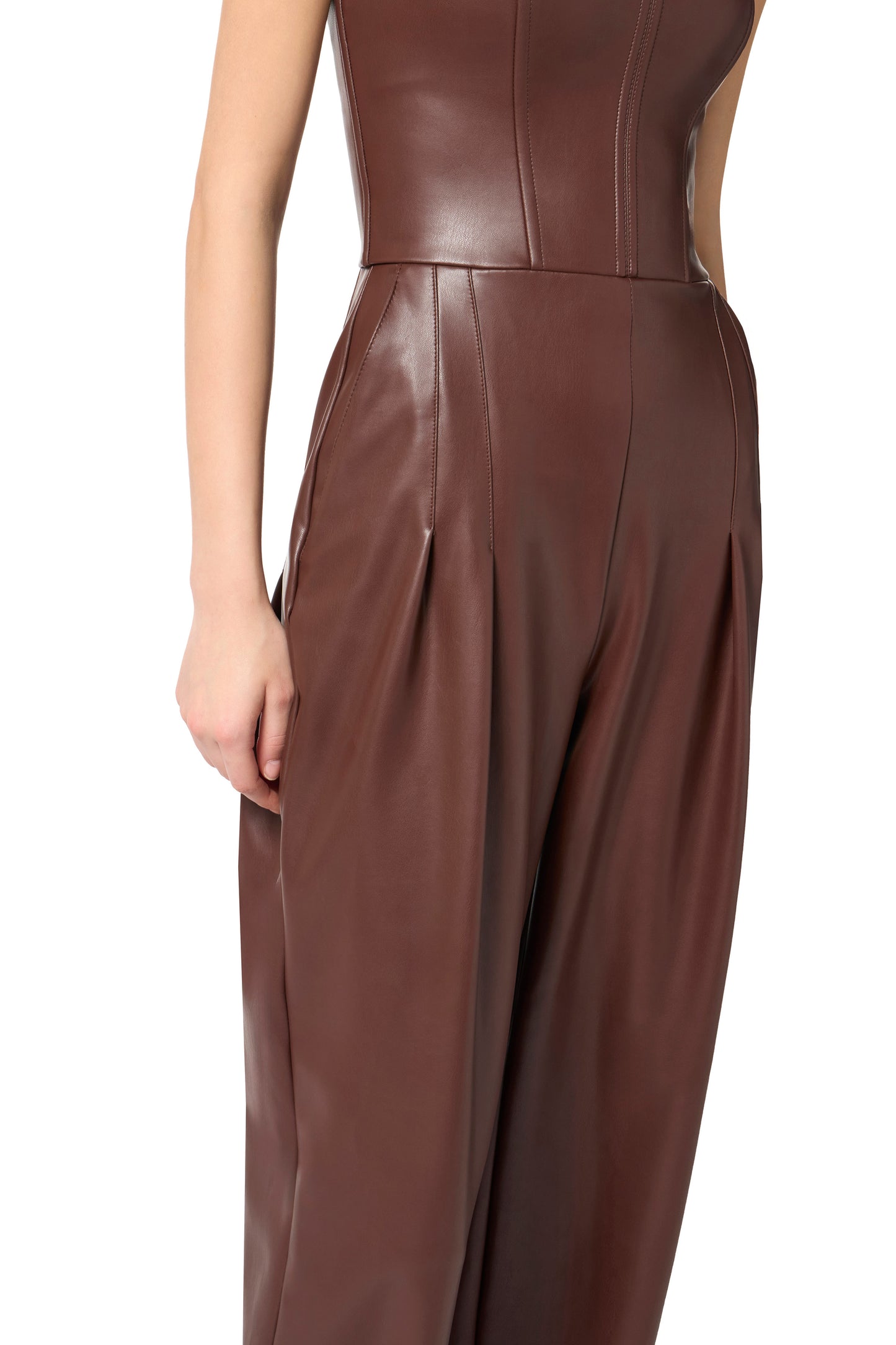 Bustier jumpsuit with nappa leather texture
