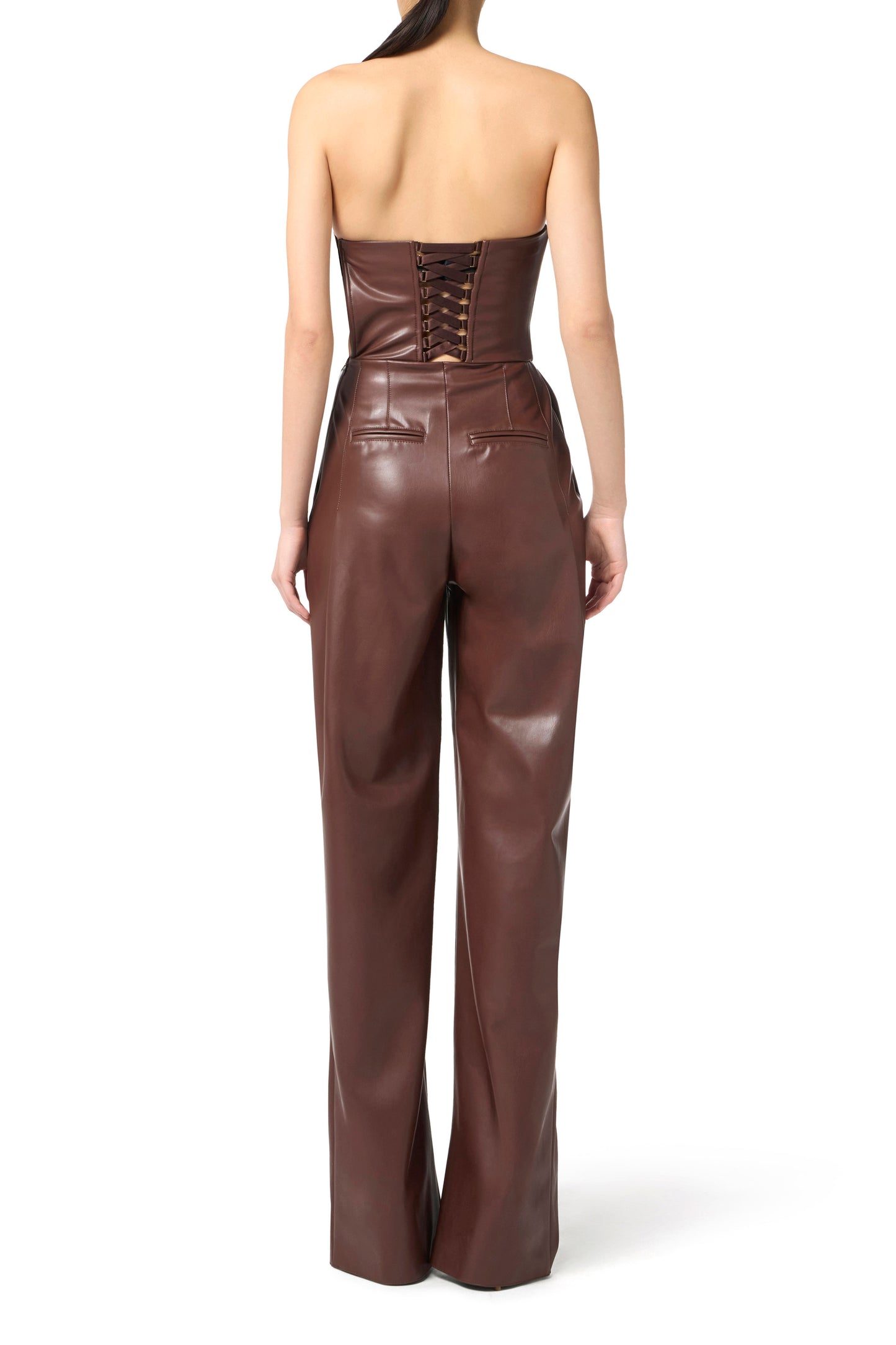 Bustier jumpsuit with nappa leather texture