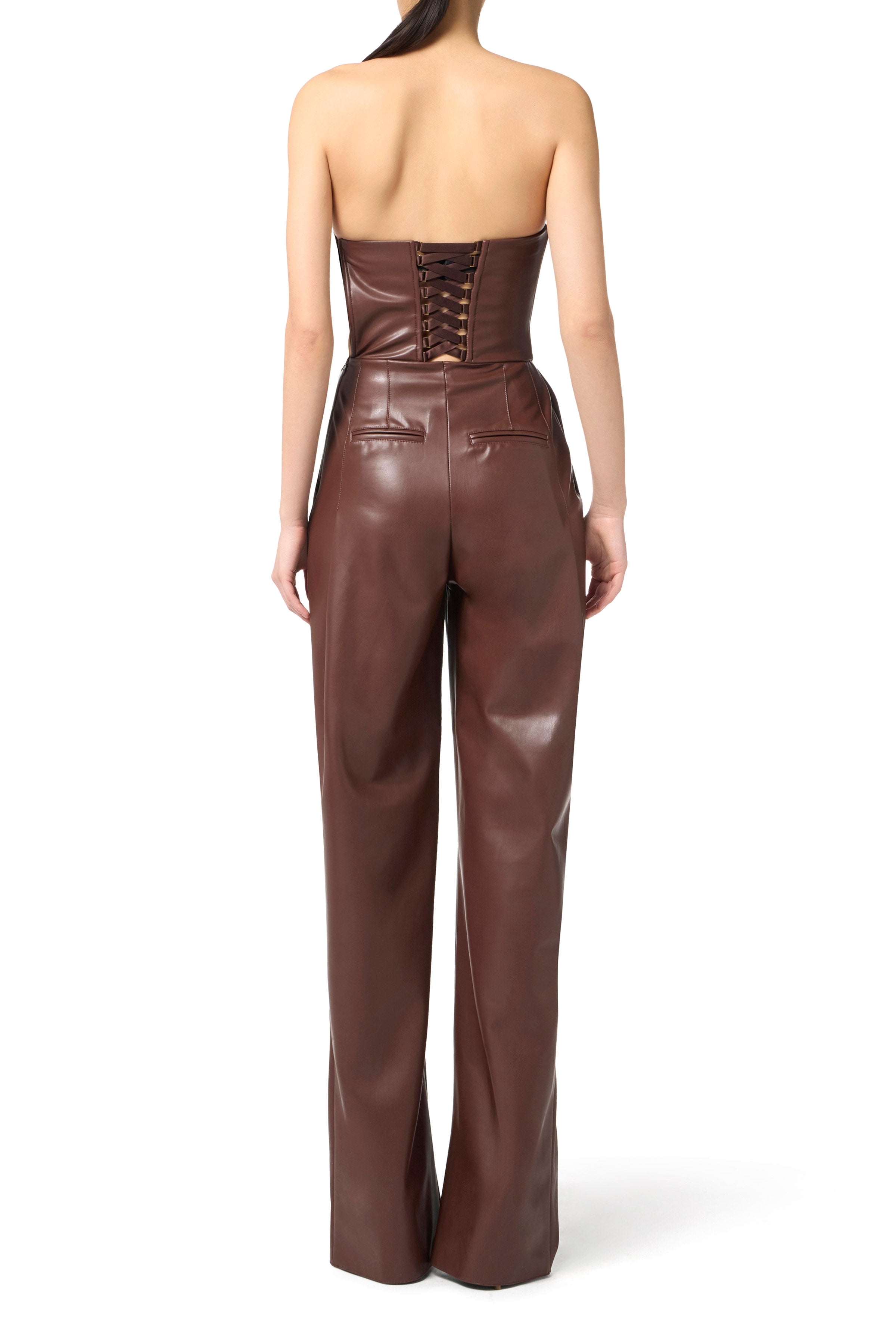 Bustier jumpsuit with nappa leather texture