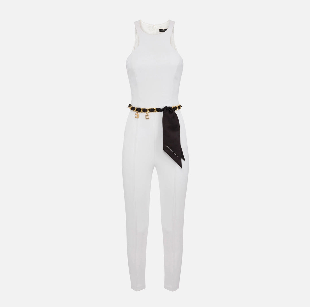 Double layer crêpe jumpsuit with chain belt