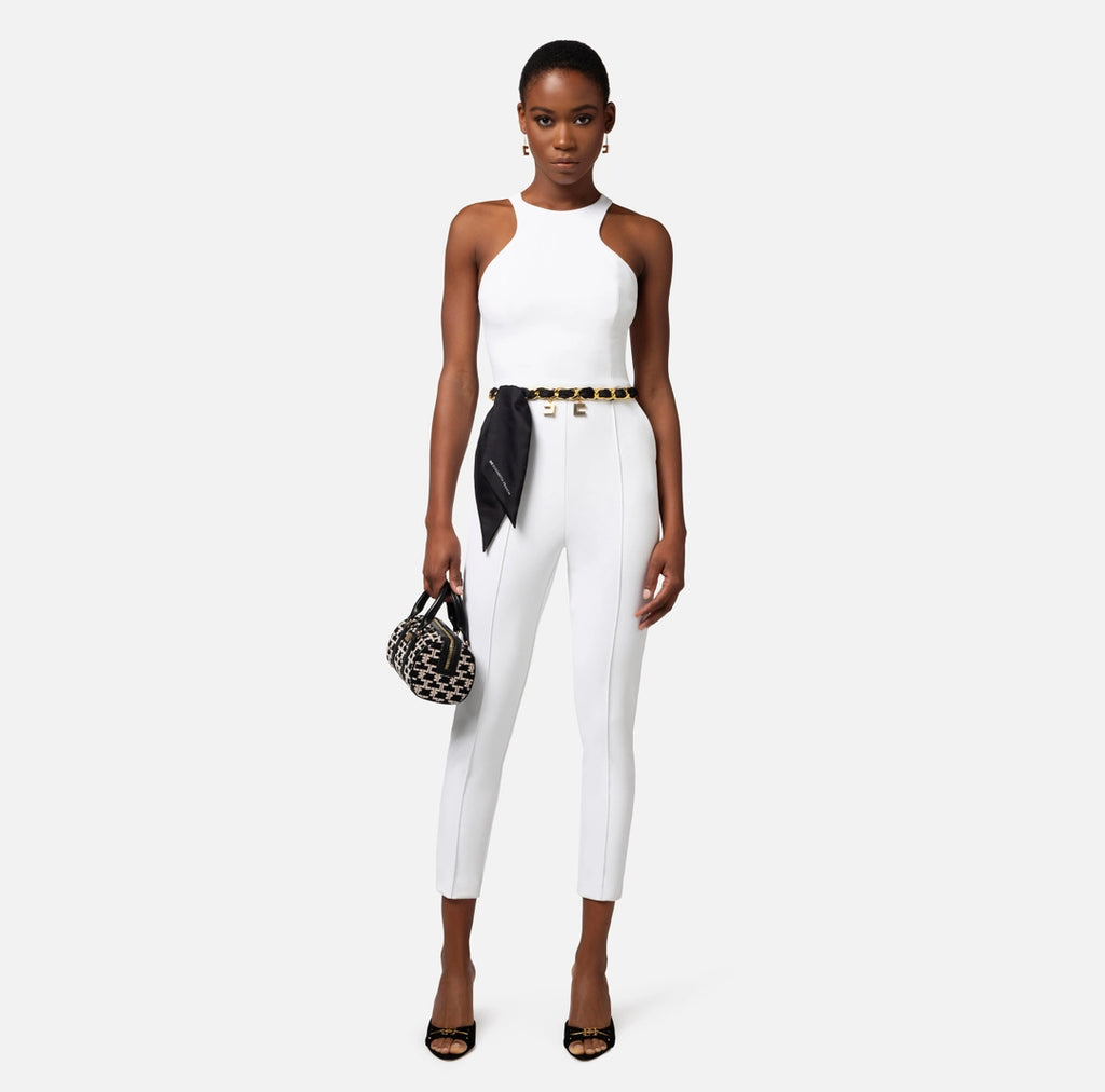 Double layer crêpe jumpsuit with chain belt | LAST PIECE: 44