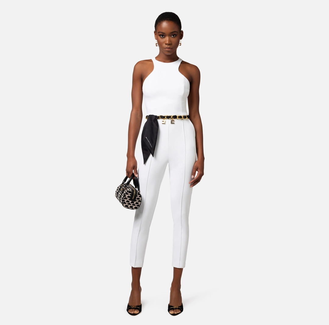 Double layer crêpe jumpsuit with chain belt