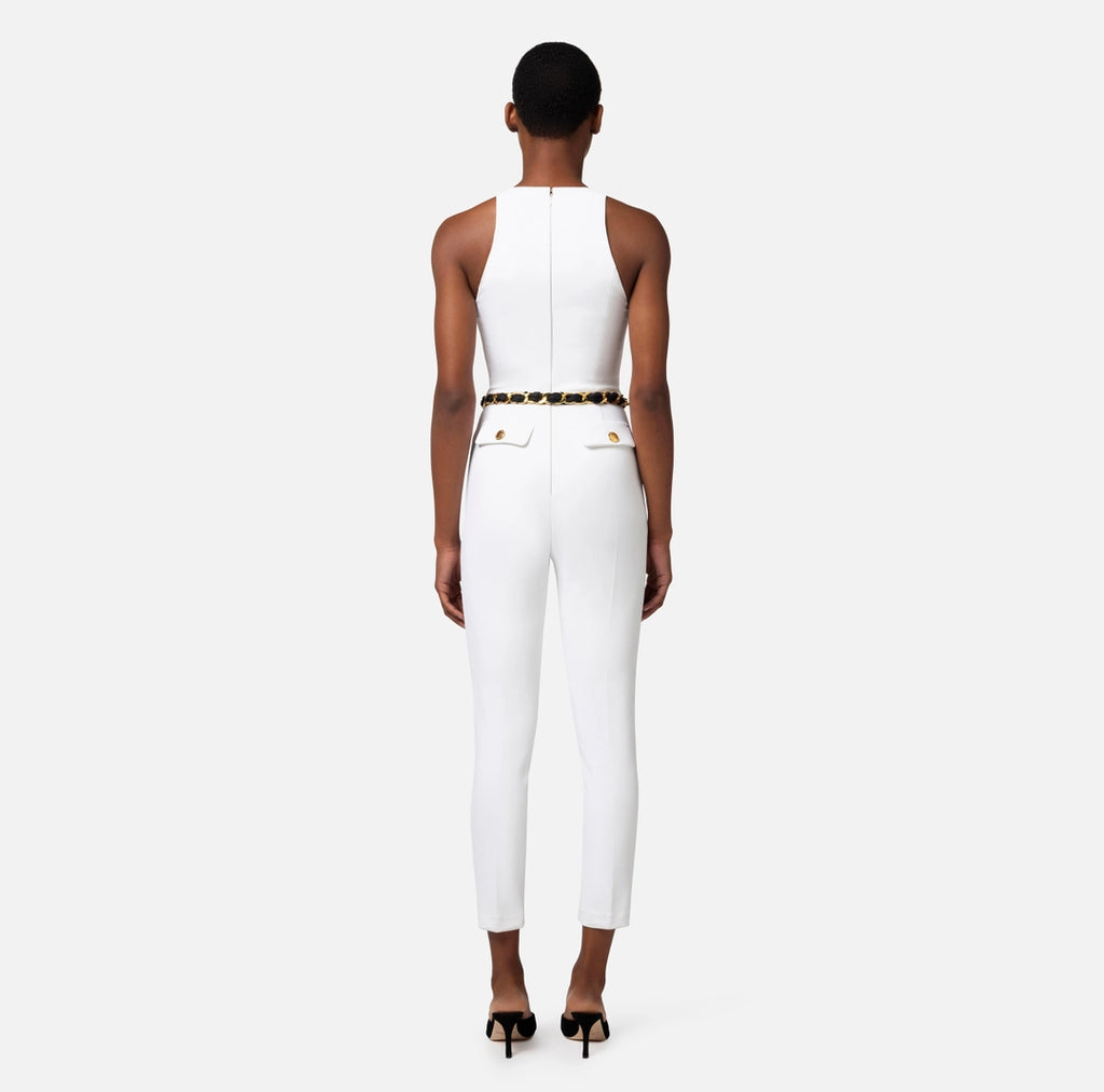 Double layer crêpe jumpsuit with chain belt | LAST PIECE: 44