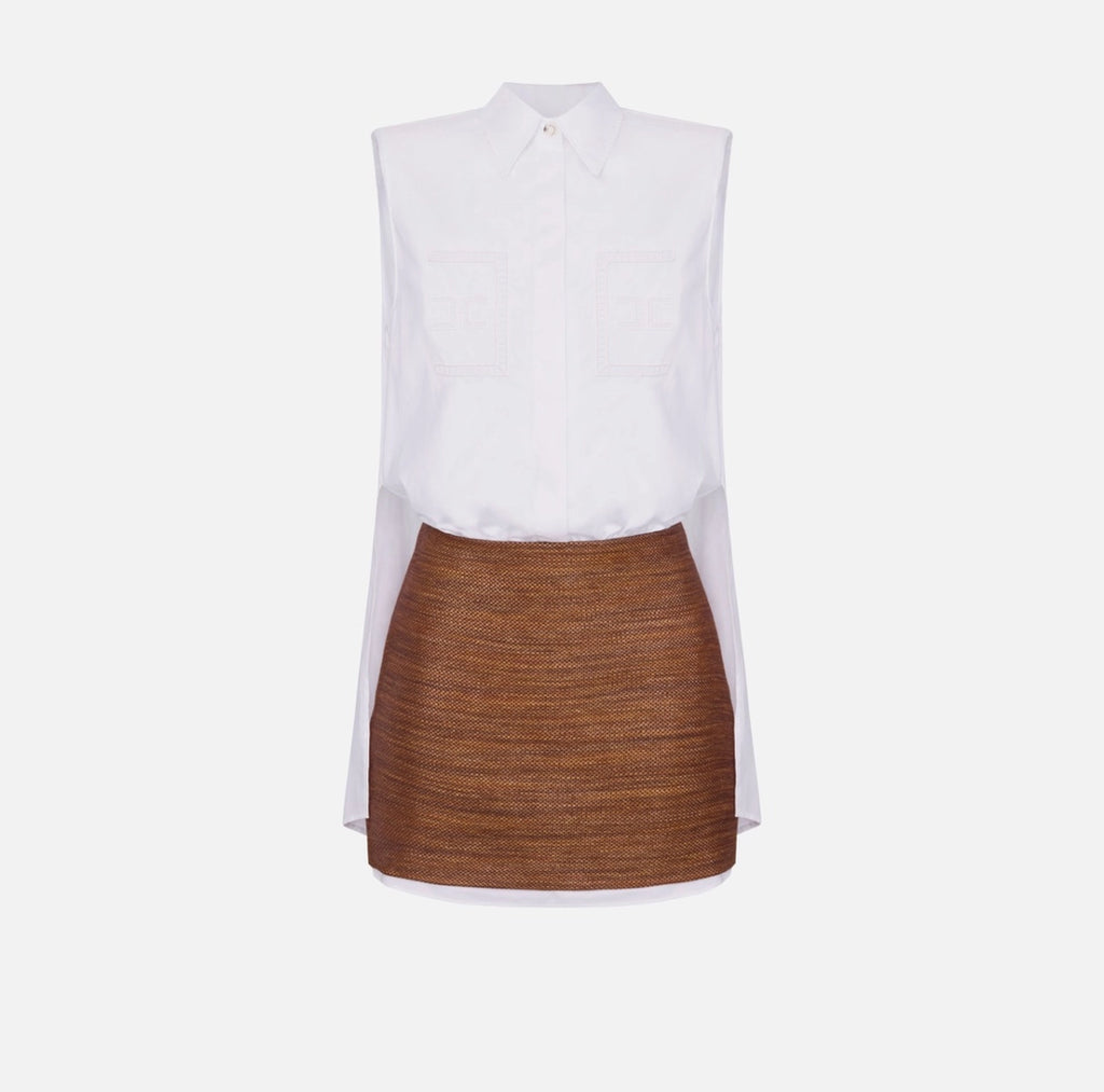 Cotton and raffia poplin dress with openwork embroideries | LAST PIECE: 40