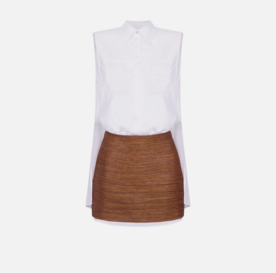 Cotton and raffia poplin dress with openwork embroideries | LAST PIECE: 40