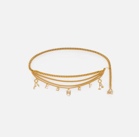 Gold metal chain belt with charms