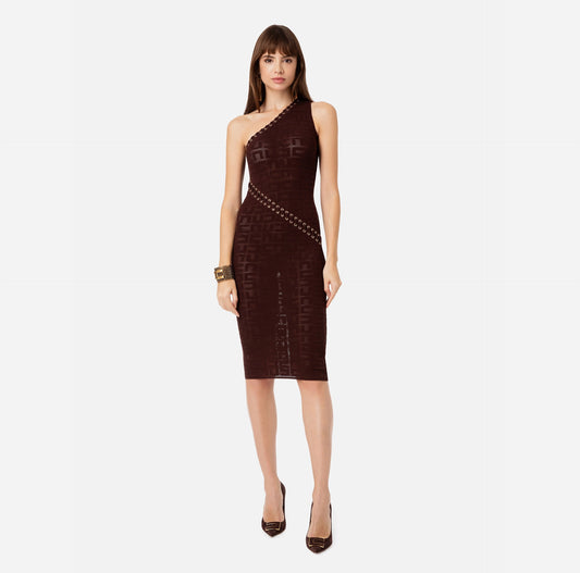 Calf-length dress with net stitch logo