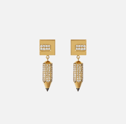 Pencil-shaped rhinestone earrings