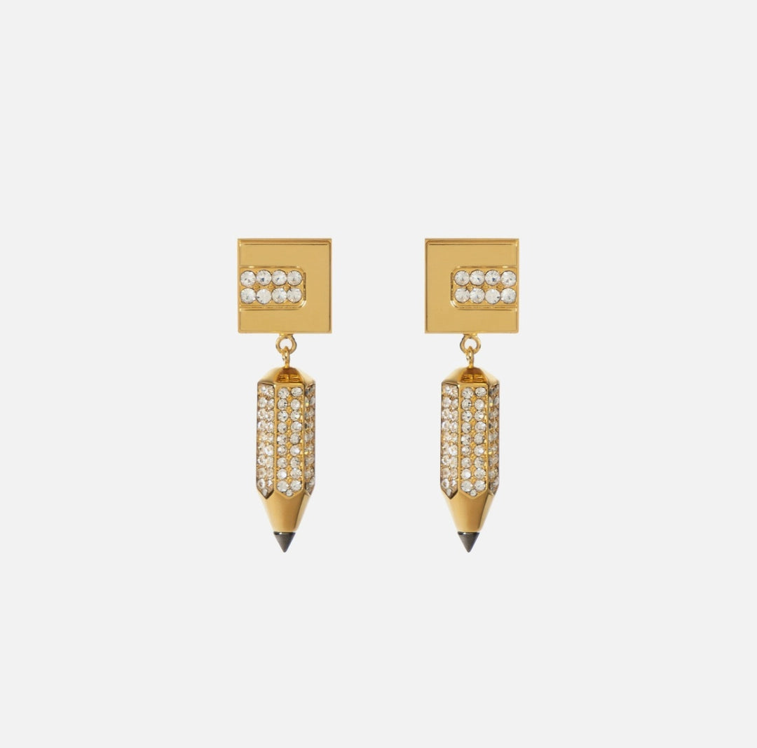 Pencil-shaped rhinestone earrings